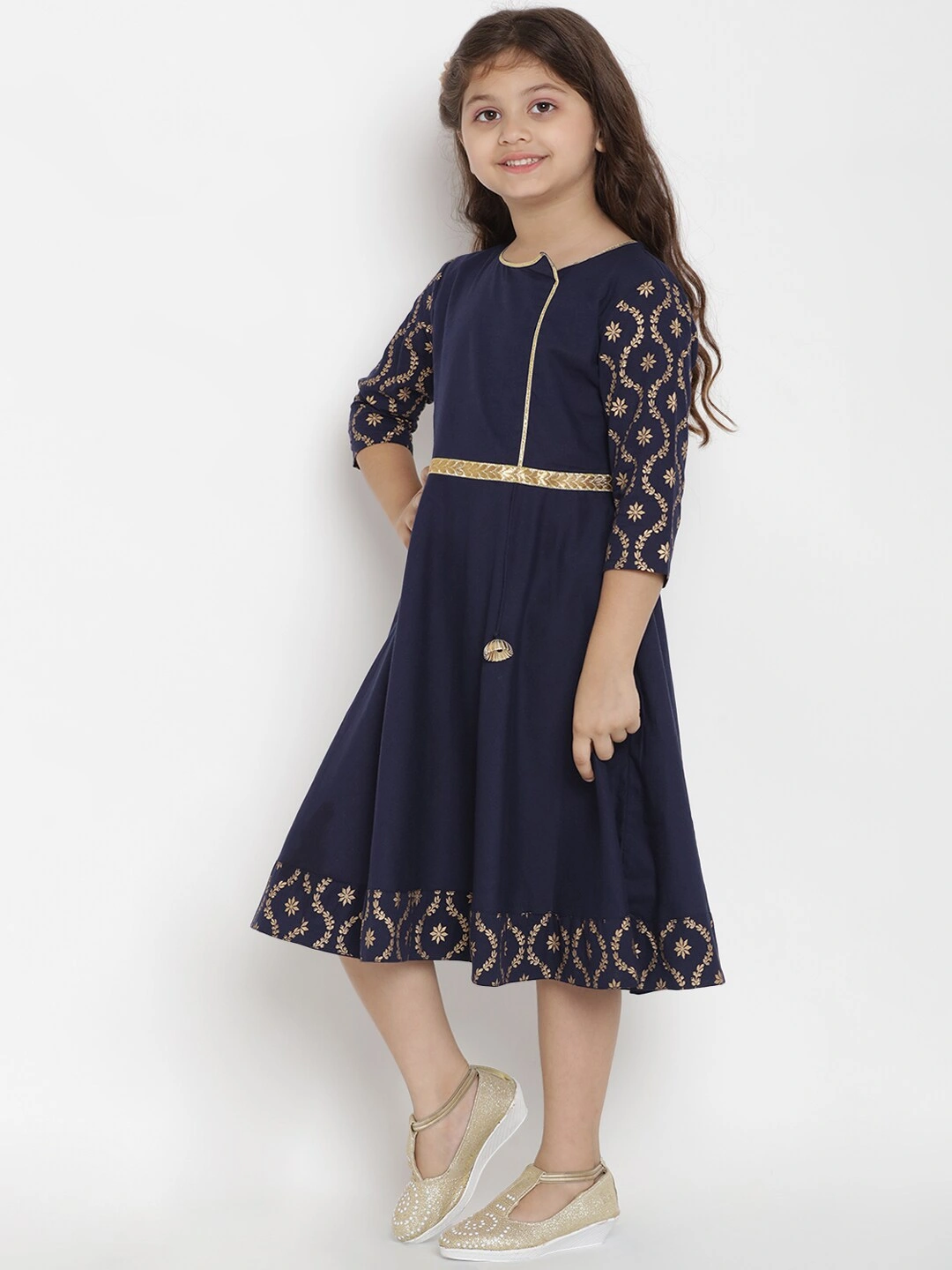 Bitiya by Bhama Girls Solid Navy Blue A-Line Dress-3-4Y-1