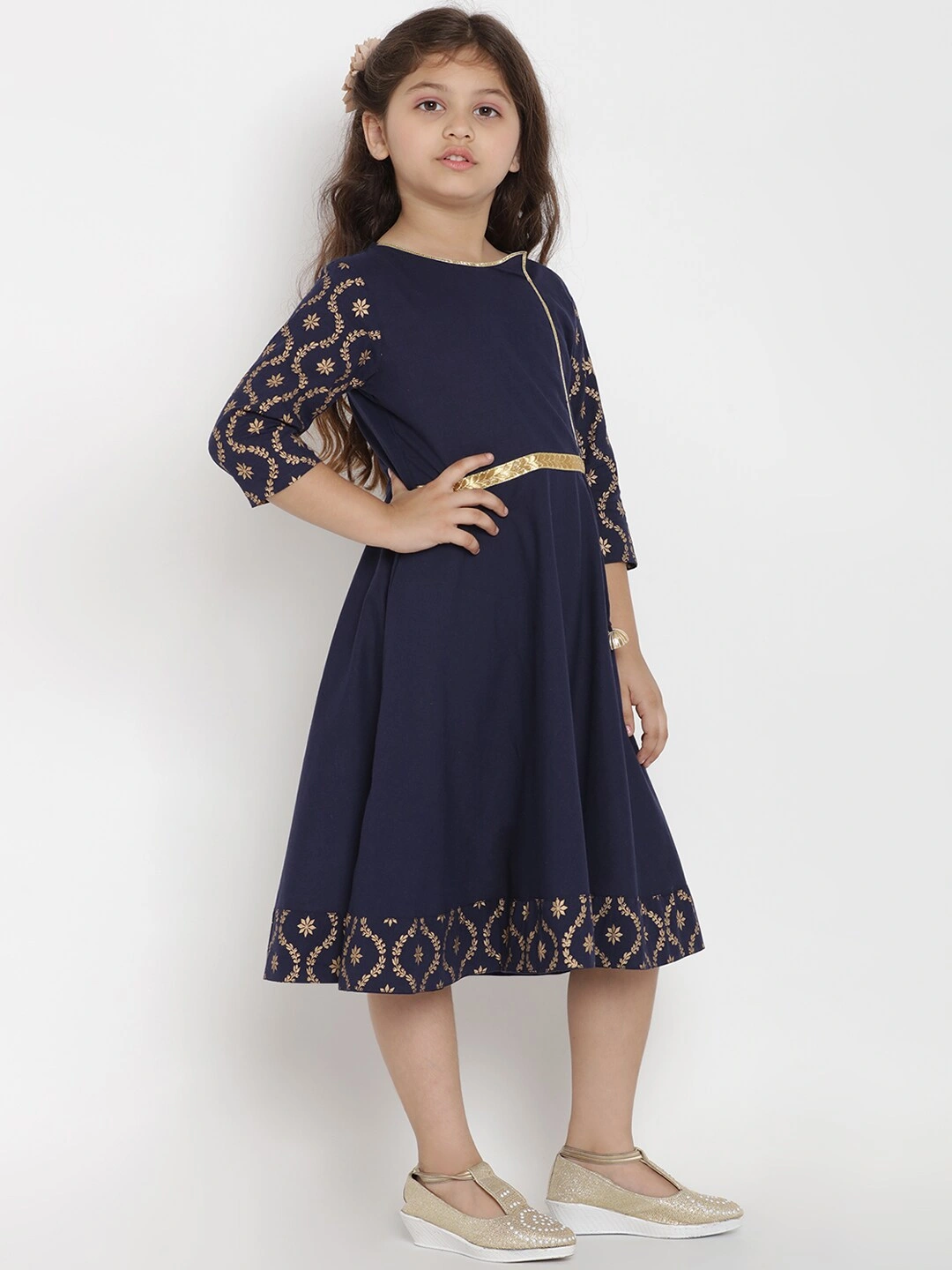 Bitiya by Bhama Girls Solid Navy Blue A-Line Dress-4-5Y-2