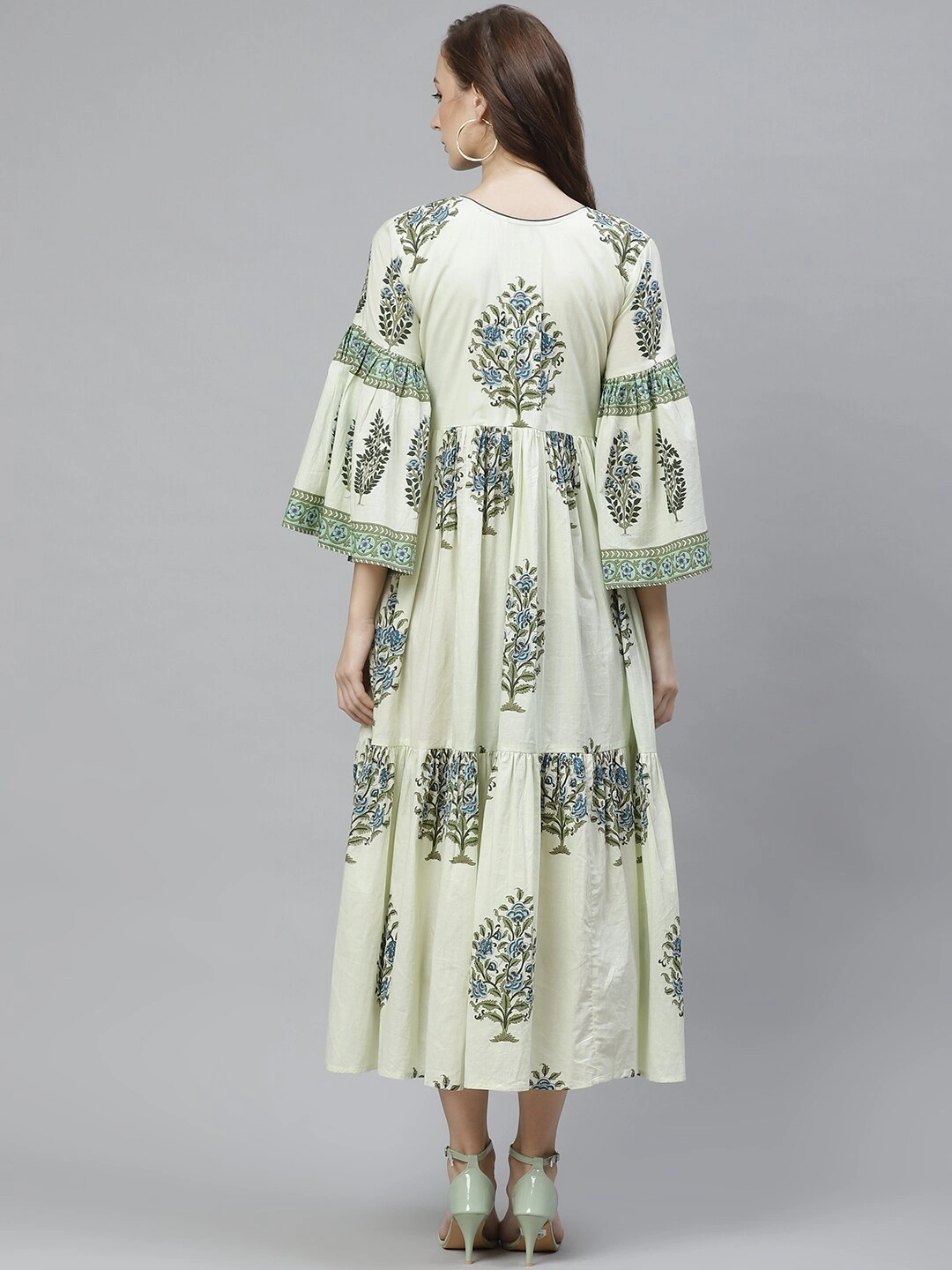 Bhama Couture Women Green Printed A-Line Dress-M-3