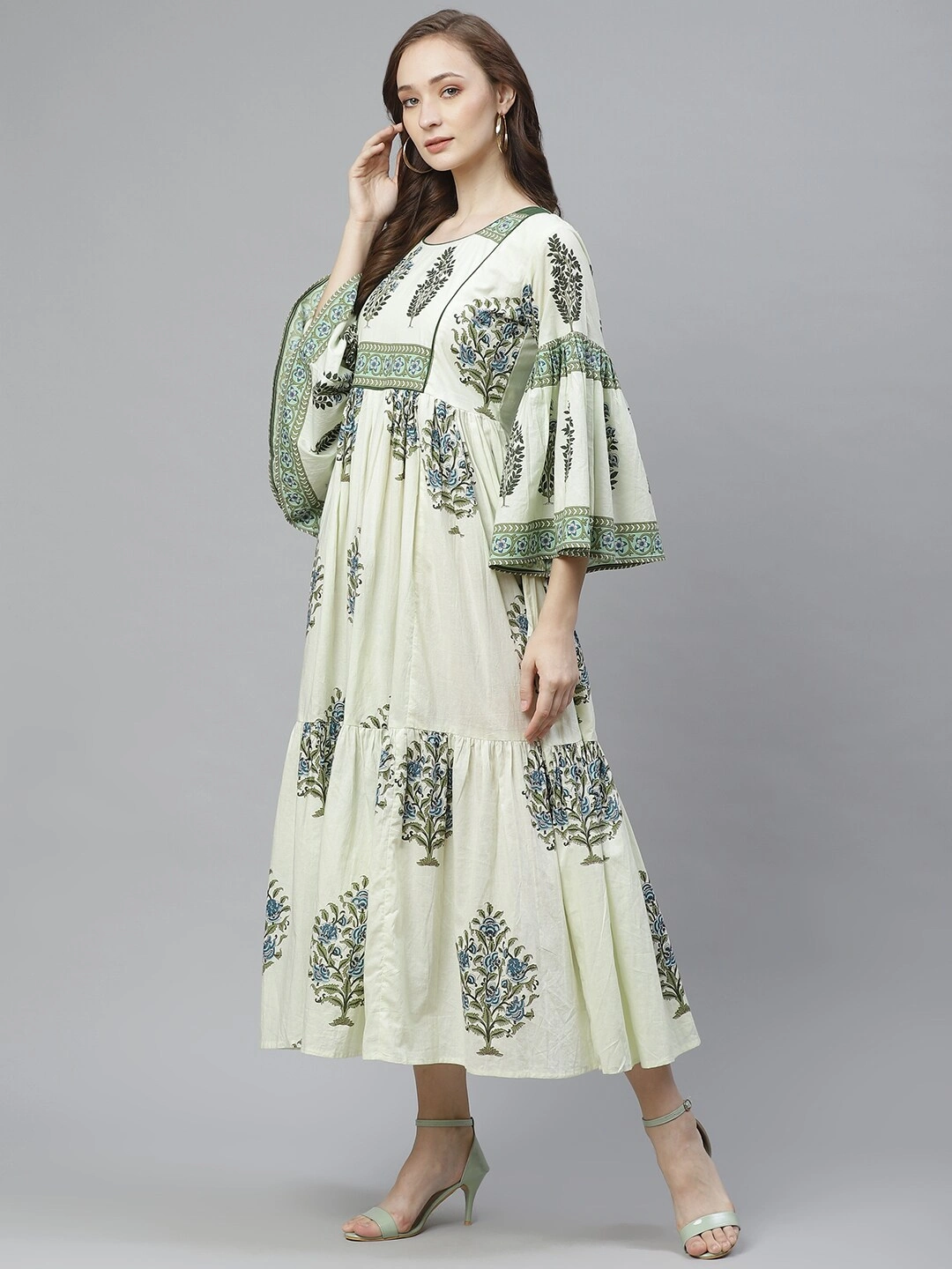 Bhama Couture Women Green Printed A-Line Dress-S-1