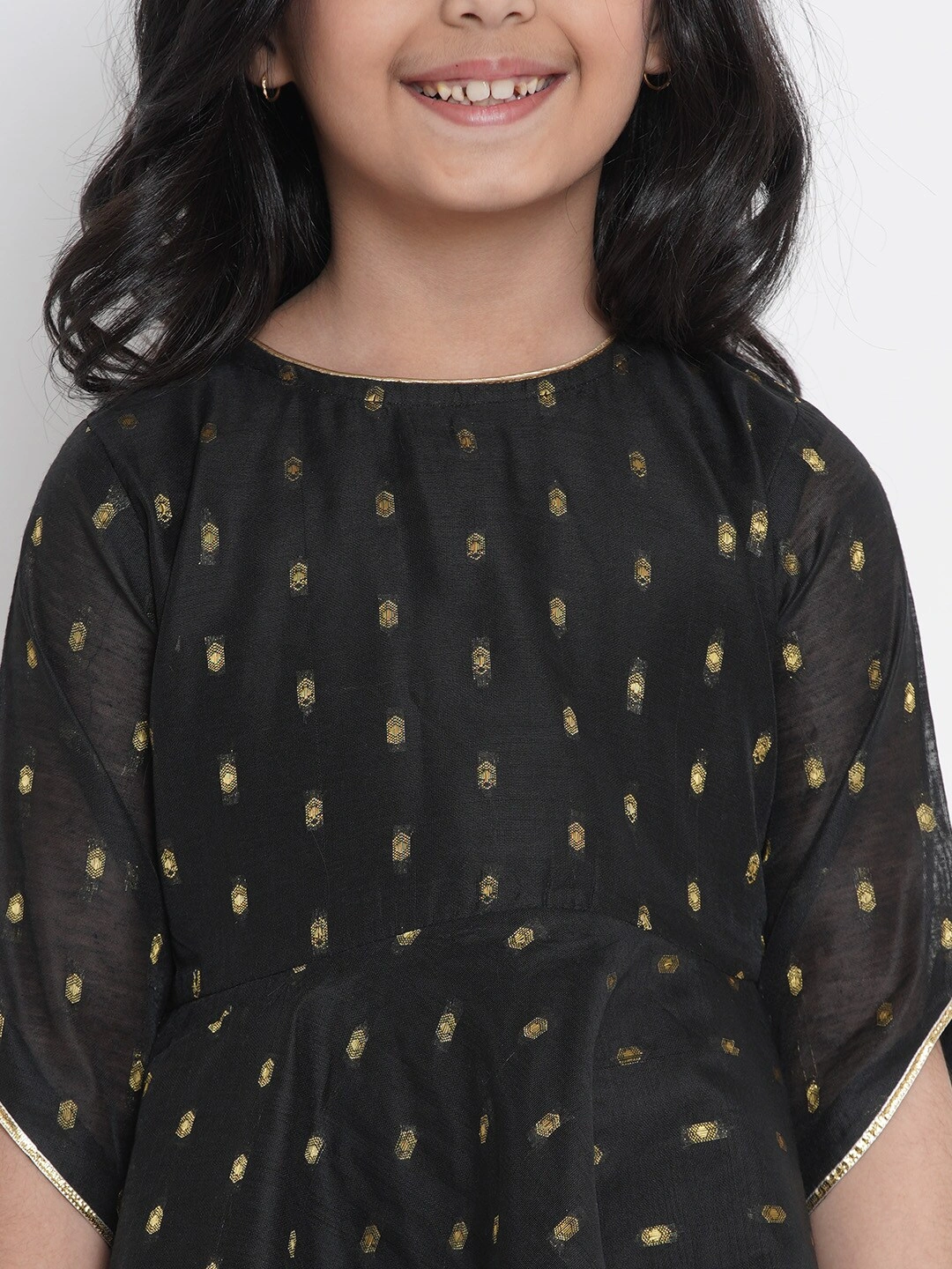 Bitiya by Bhama Girls Black &amp; Gold-Coloured Woven Design Kurta with Sharara-3-4Y-4