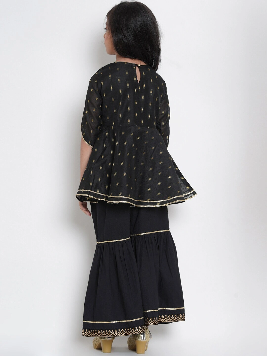 Bitiya by Bhama Girls Black &amp; Gold-Coloured Woven Design Kurta with Sharara-5-6Y-3