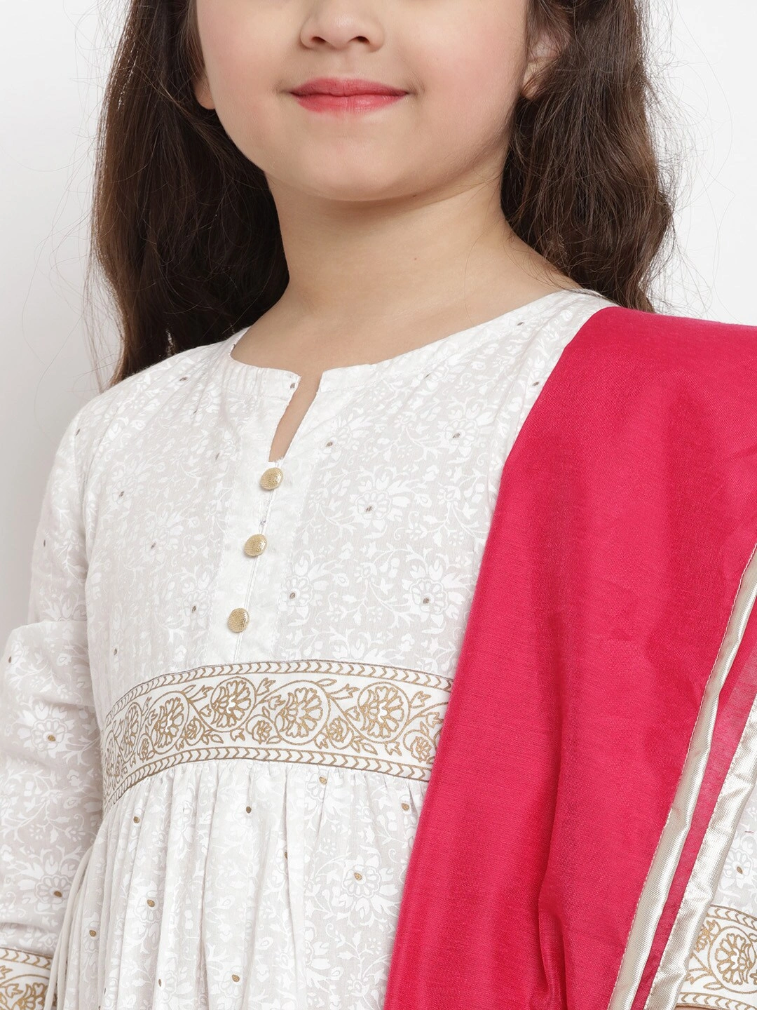 Bitiya by Bhama Girls White &amp; Pink Printed Kurti with Palazzos &amp; Dupatta-5-6Y-4