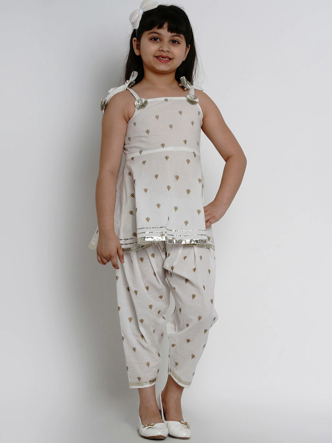 Bitiya by Bhama Girls Off-White Printed Kurta with Patiala-BBB074_7-8Y