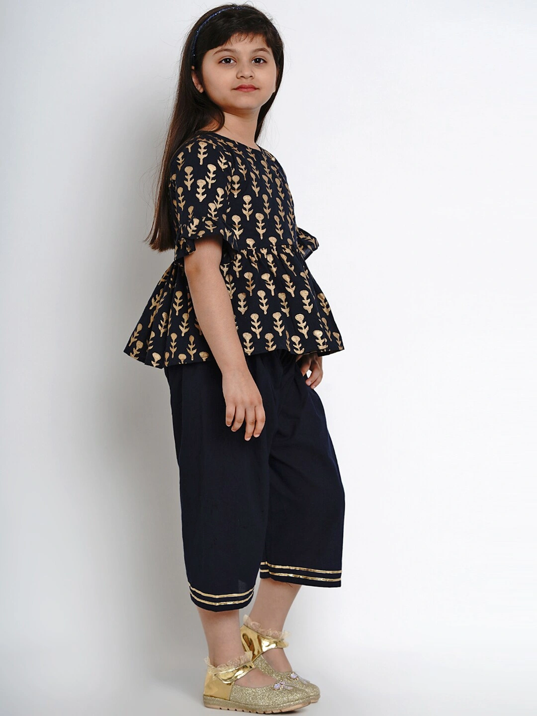 Bitiya by Bhama Girls Navy Blue Printed Kurti with Dhoti Pants-6-7Y-2