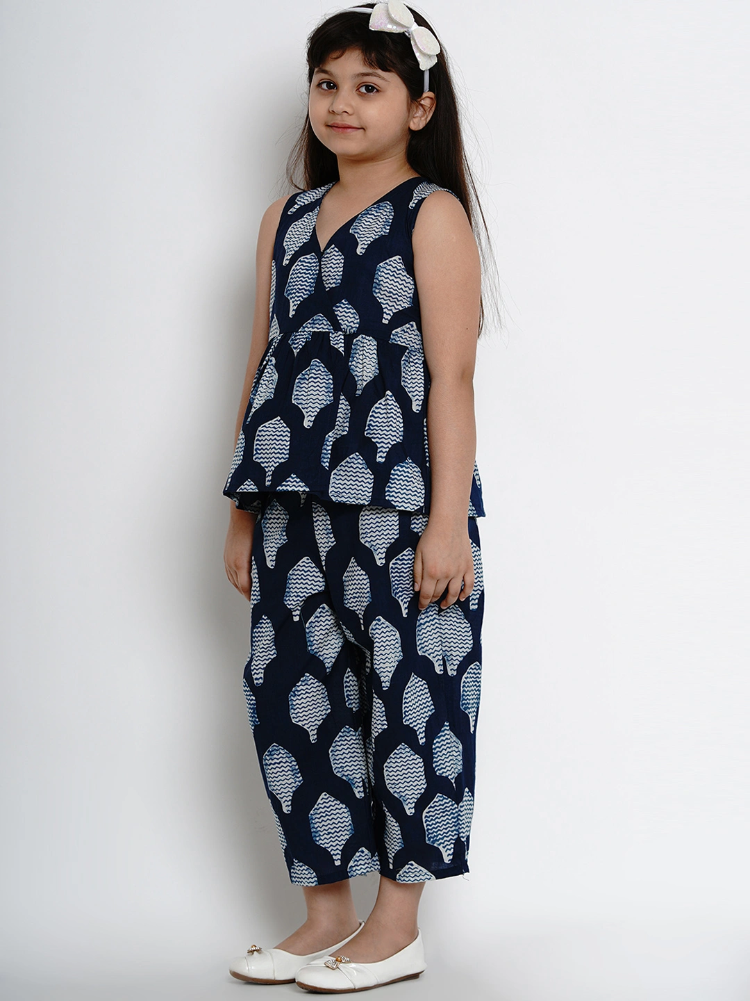 Bitiya by Bhama Girls Navy Blue Printed Kurta with Dhoti Pants-3-4Y-1