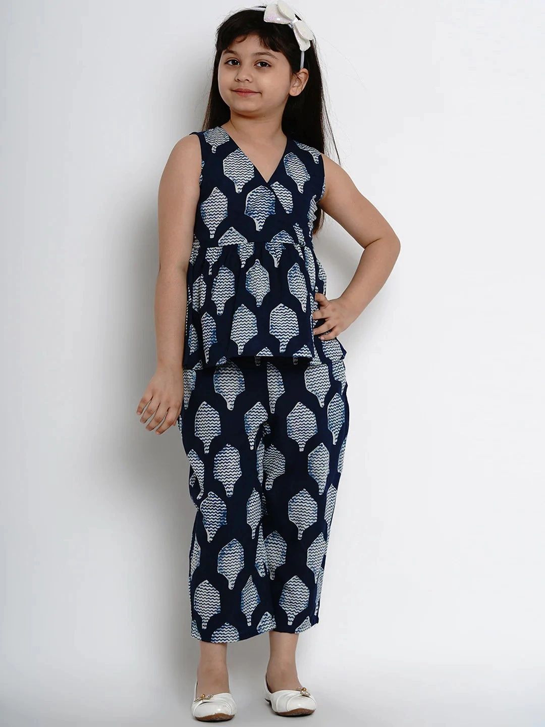 Bitiya by Bhama Girls Navy Blue Printed Kurta with Dhoti Pants-BBB083_4-5Y