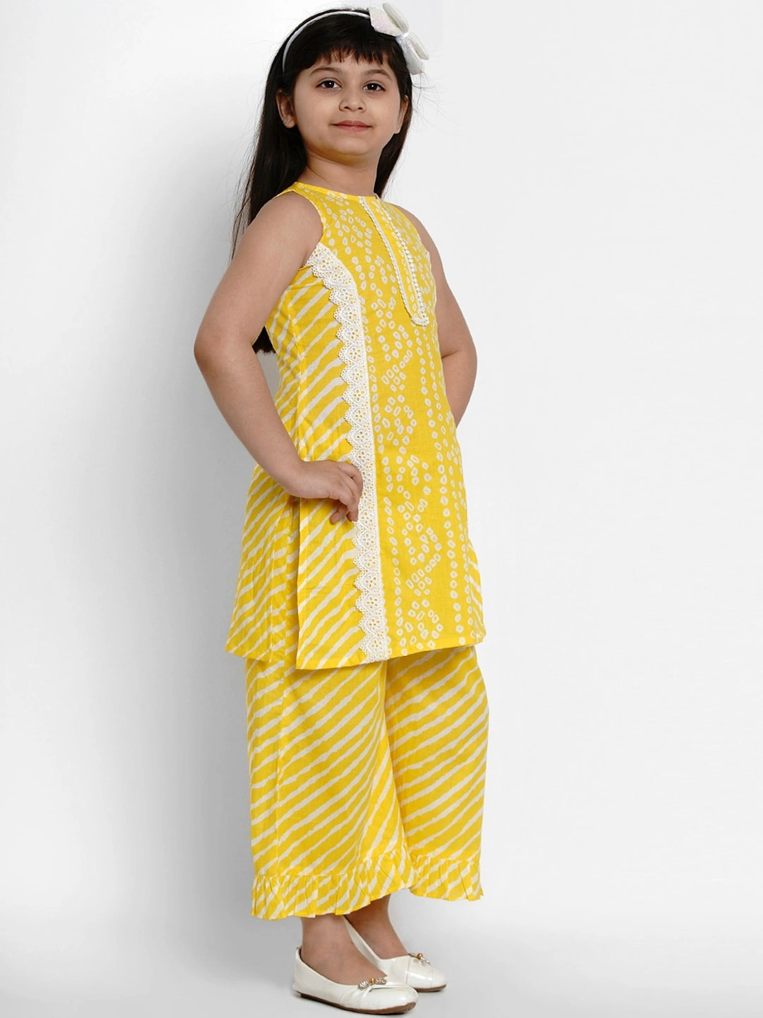 Bitiya by Bhama Girls Yellow &amp; White Printed Kurti with Palazzos-3-4Y-2