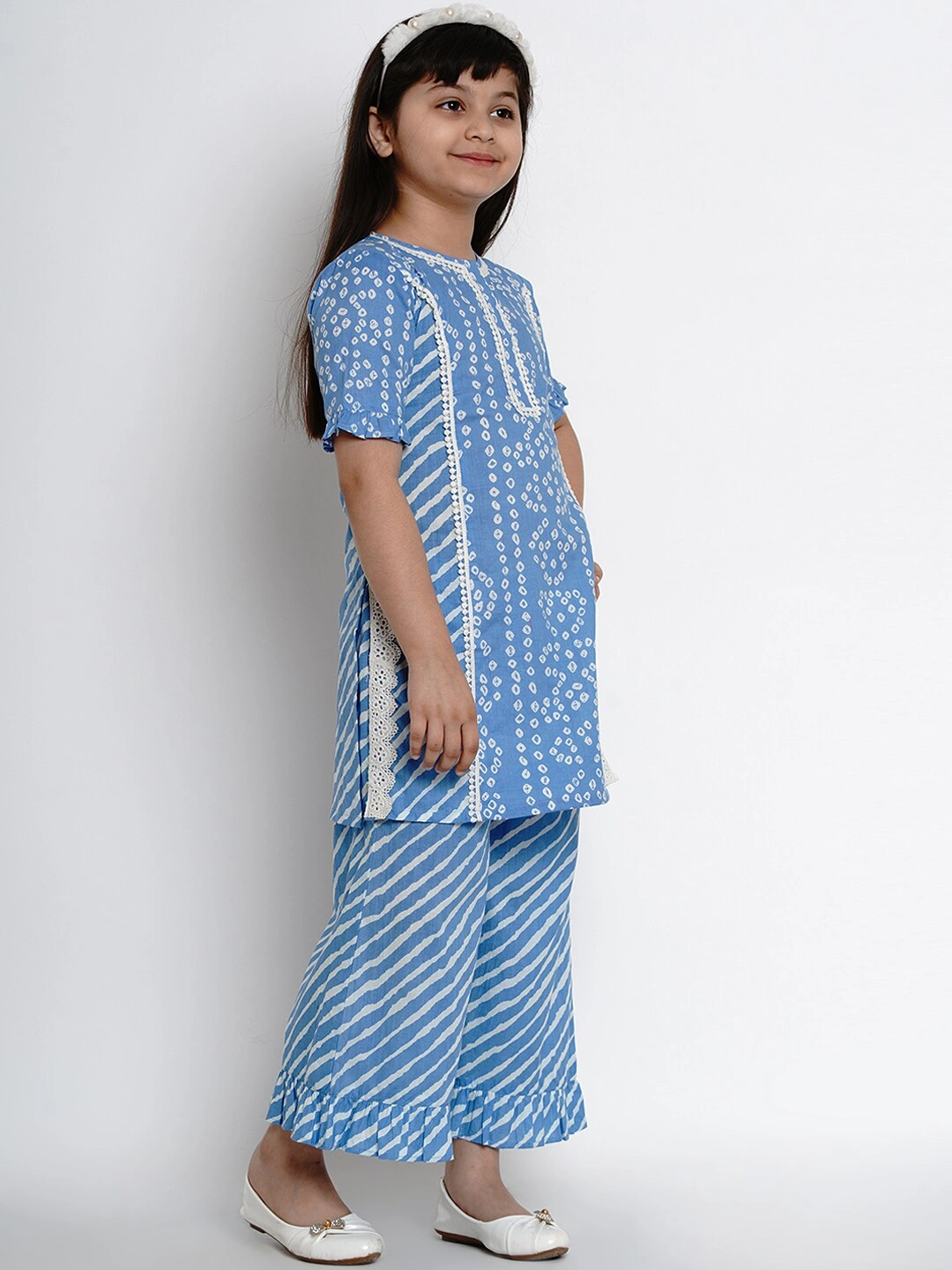 Bitiya by Bhama Girls Blue &amp; White Striped Kurta with Palazzos-3-4Y-2