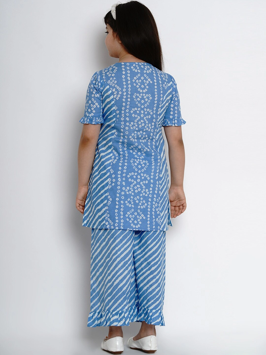 Bitiya by Bhama Girls Blue &amp; White Striped Kurta with Palazzos-7-8Y-3