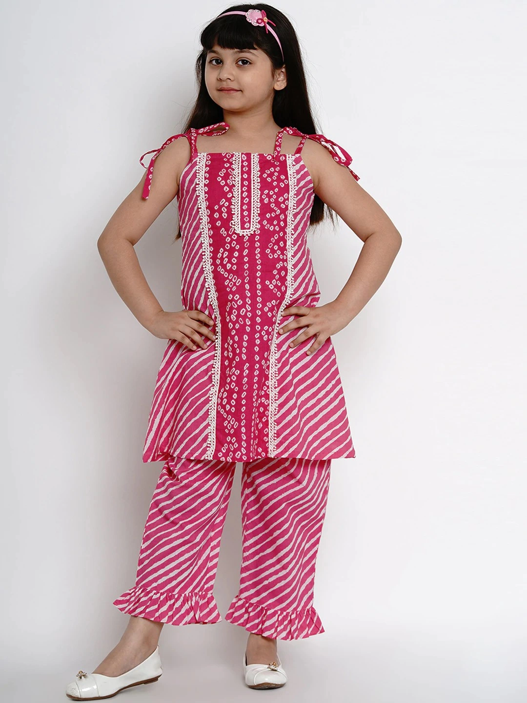 Bitiya by Bhama Girls Pink Striped Kurta with Palazzos-BBB091_3-4Y