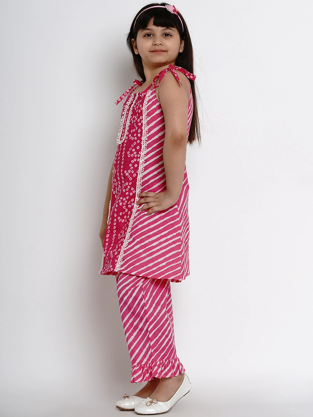 Bitiya by Bhama Girls Pink Striped Kurta with Palazzos-3-4Y-1