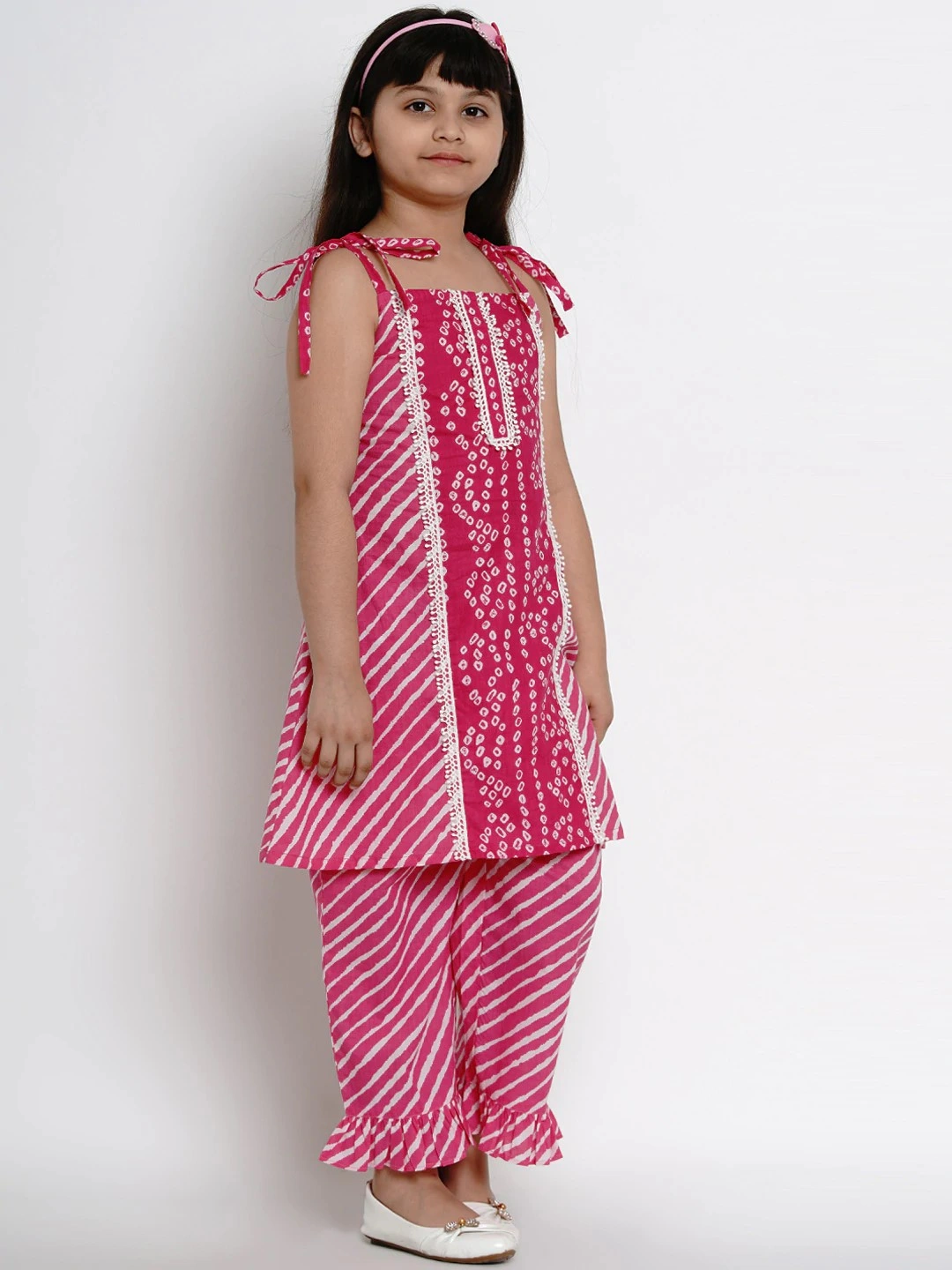 Bitiya by Bhama Girls Pink Striped Kurta with Palazzos-3-4Y-2