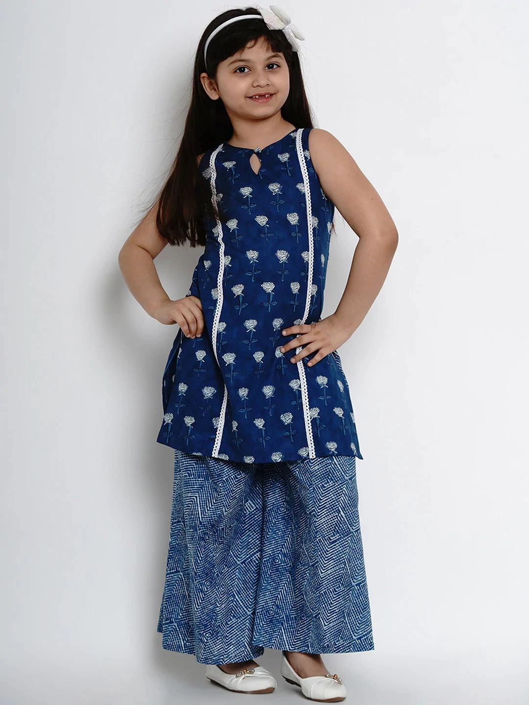 Bitiya by Bhama Girls Navy Blue Printed Kurta with Palazzos-BBB093_3-4Y