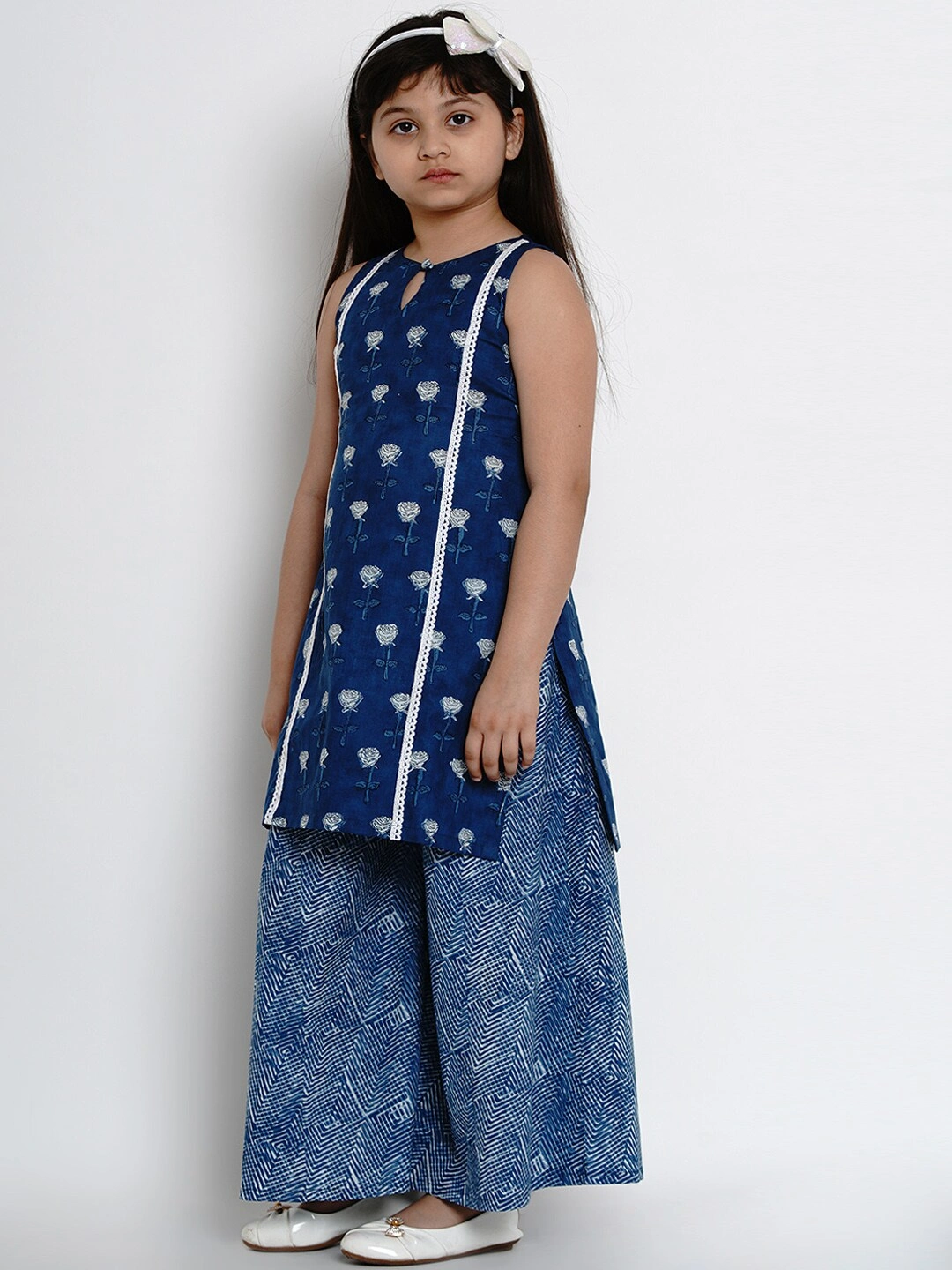 Bitiya by Bhama Girls Navy Blue Printed Kurta with Palazzos-3-4Y-1