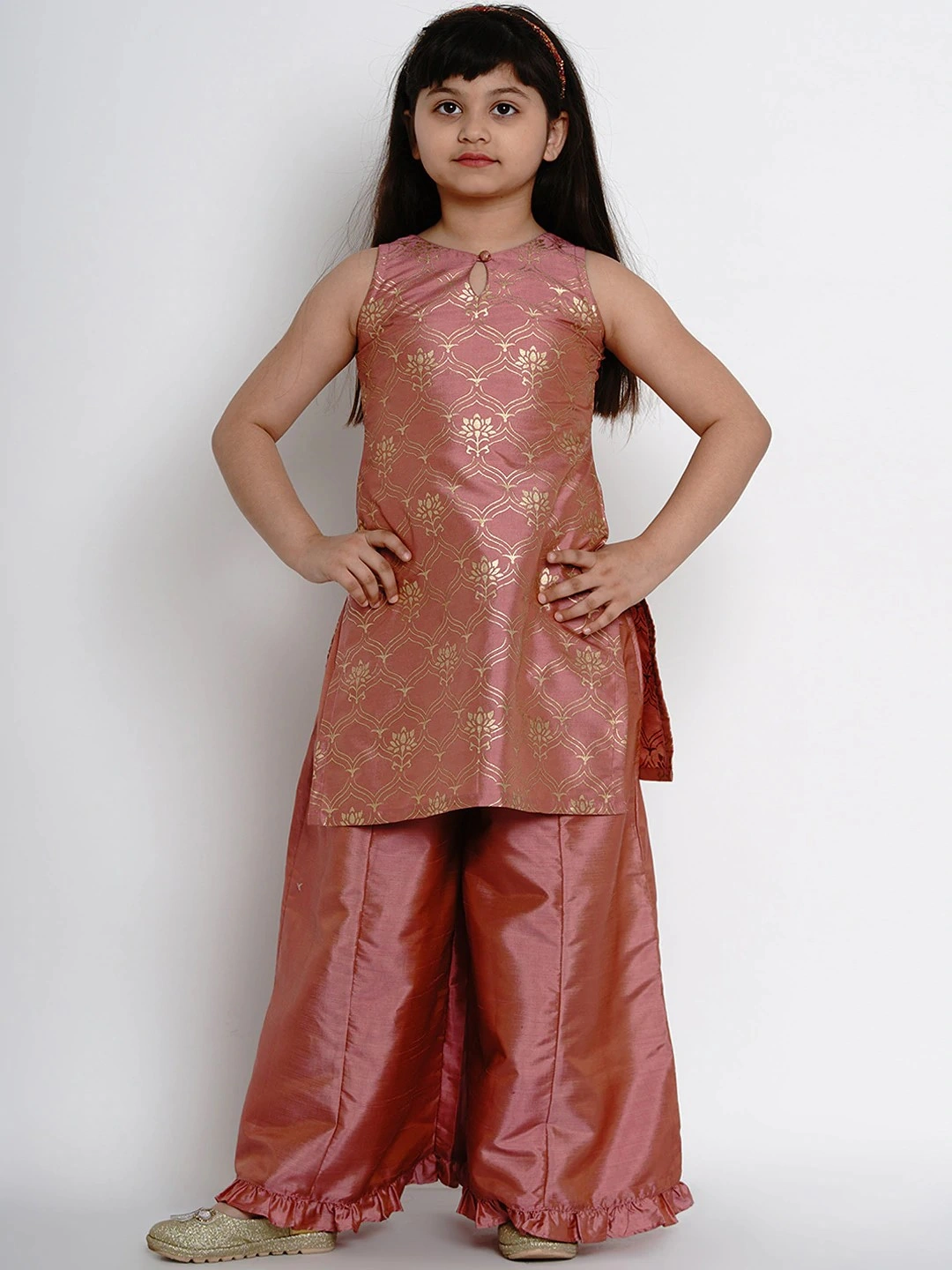 Bitiya by Bhama Girls Peach-Coloured Printed Kurta with Palazzos-BBB096_3-4Y