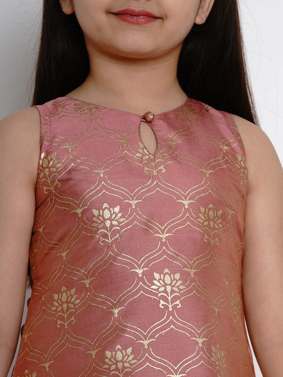 Bitiya by Bhama Girls Peach-Coloured Printed Kurta with Palazzos-3-4Y-4