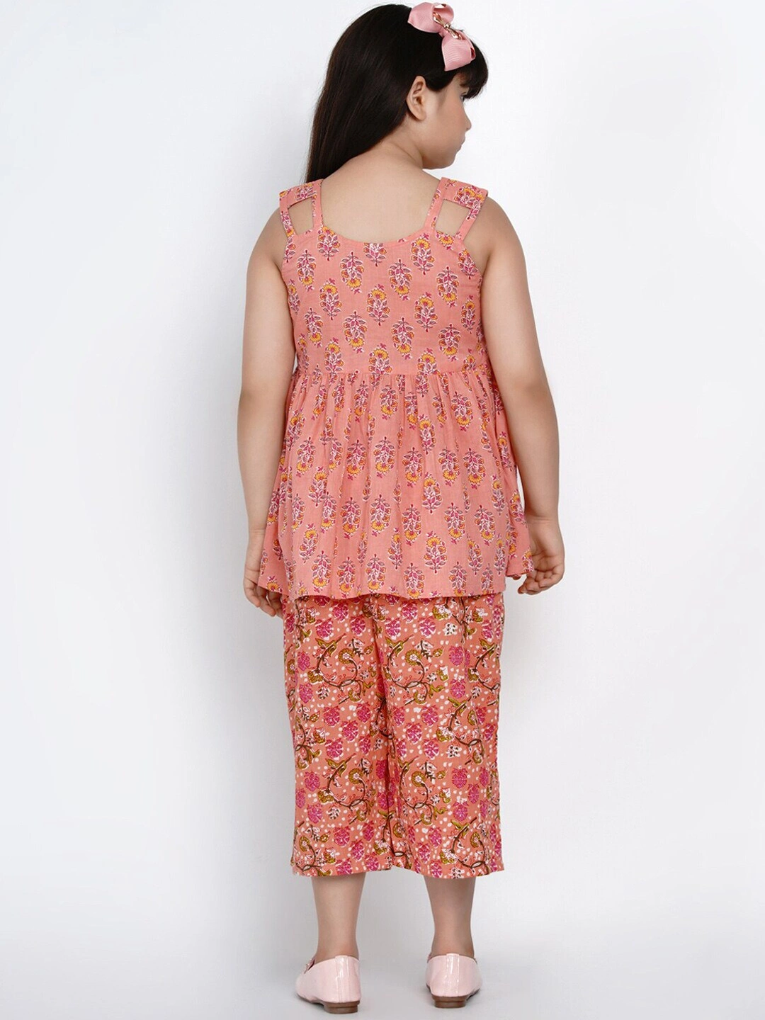 Bitiya by Bhama Girls Peach-Coloured Printed Kurti with Palazzos-3-4Y-3