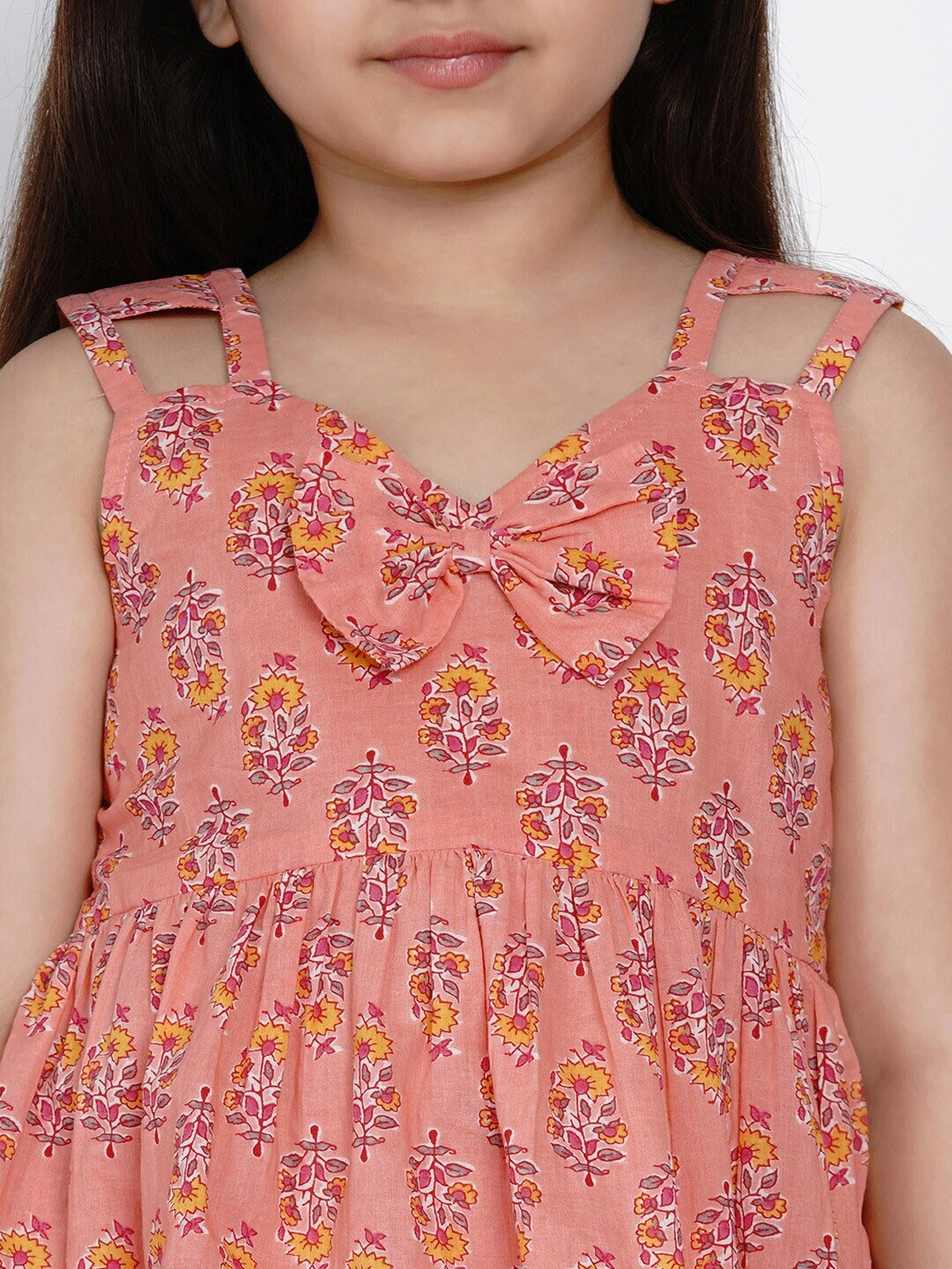 Bitiya by Bhama Girls Peach-Coloured Printed Kurti with Palazzos-3-4Y-4