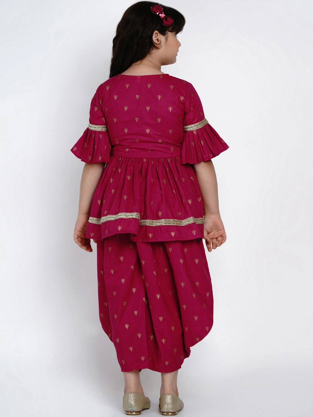 Bitiya by Bhama Girls Magenta Printed Kurti with Dhoti Pants-3-4Y-3