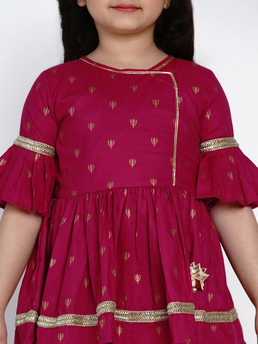 Bitiya by Bhama Girls Magenta Printed Kurti with Dhoti Pants-7-8Y-4