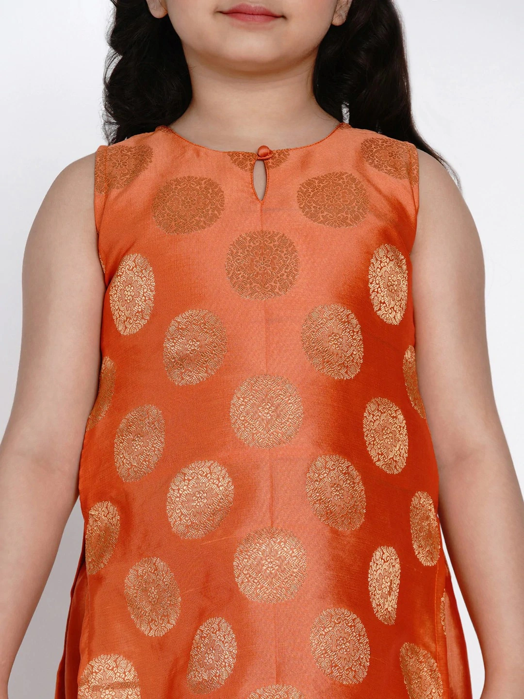 Bitiya by Bhama Girls Orange Embroidered Kurti with Sharara &amp; Dupatta-3-4Y-3