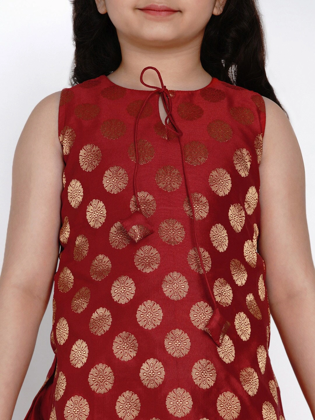 Bitiya by Bhama Girls Red &amp; Gold-Coloured Printed Kurti with Palazzos-7-8Y-4