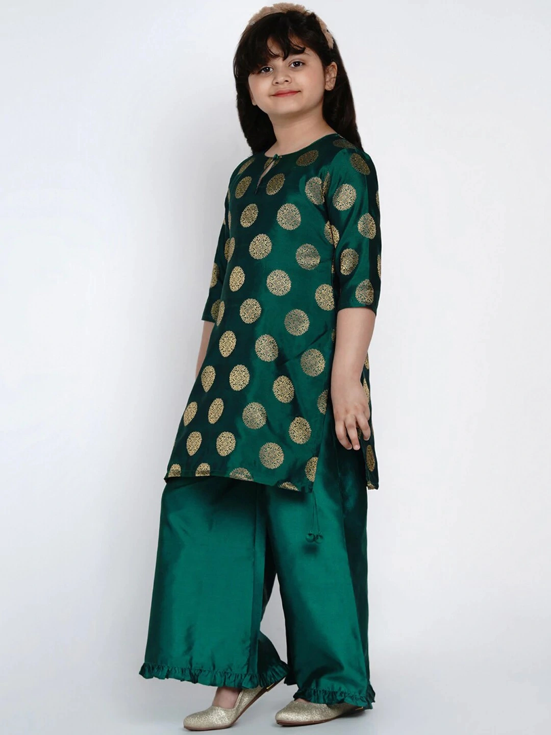 Bitiya by Bhama Girls Sea Green Printed Kurta with Palazzos-3-4Y-1