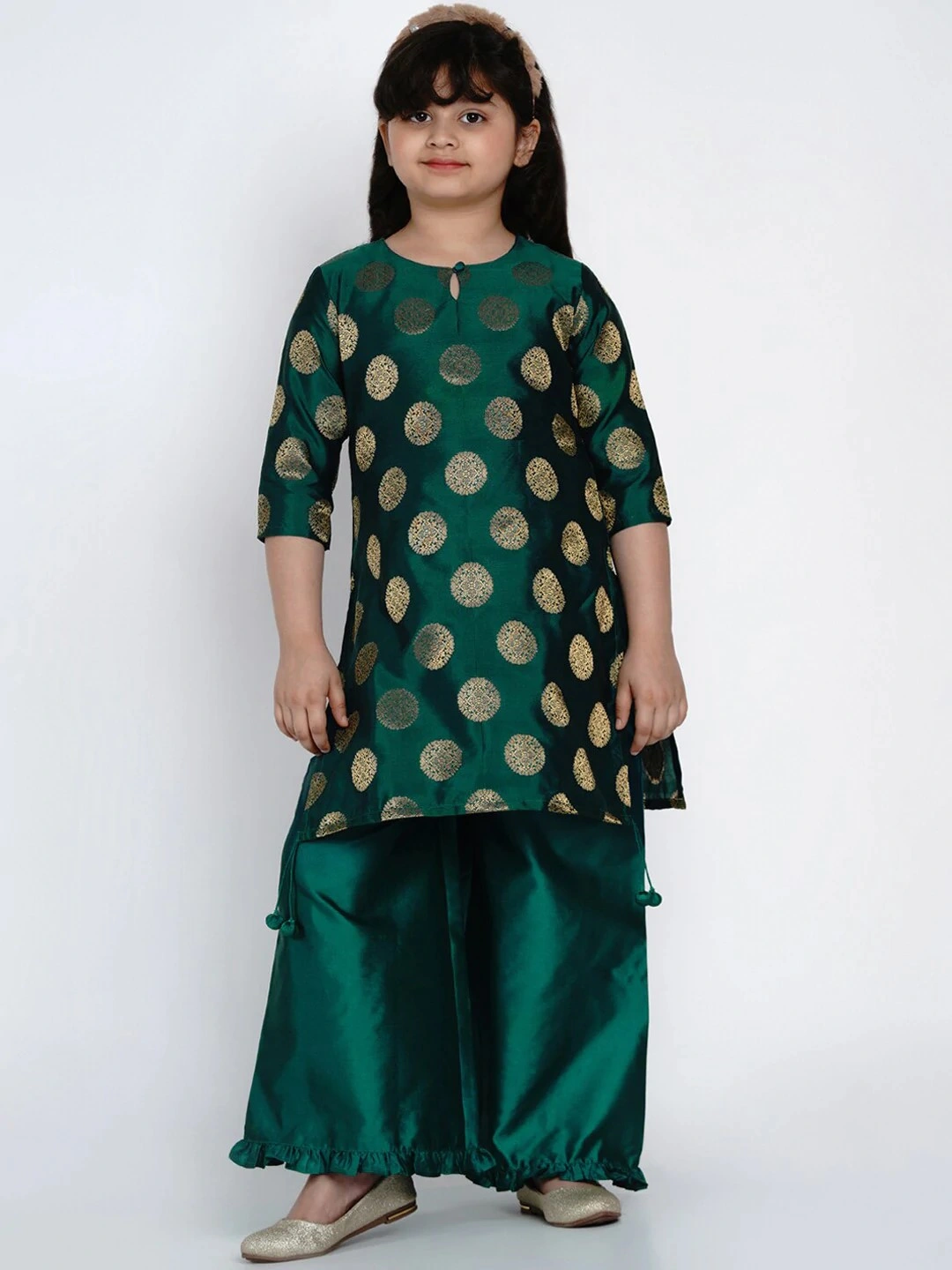 Bitiya by Bhama Girls Sea Green Printed Kurta with Palazzos-BBB133_5-6Y