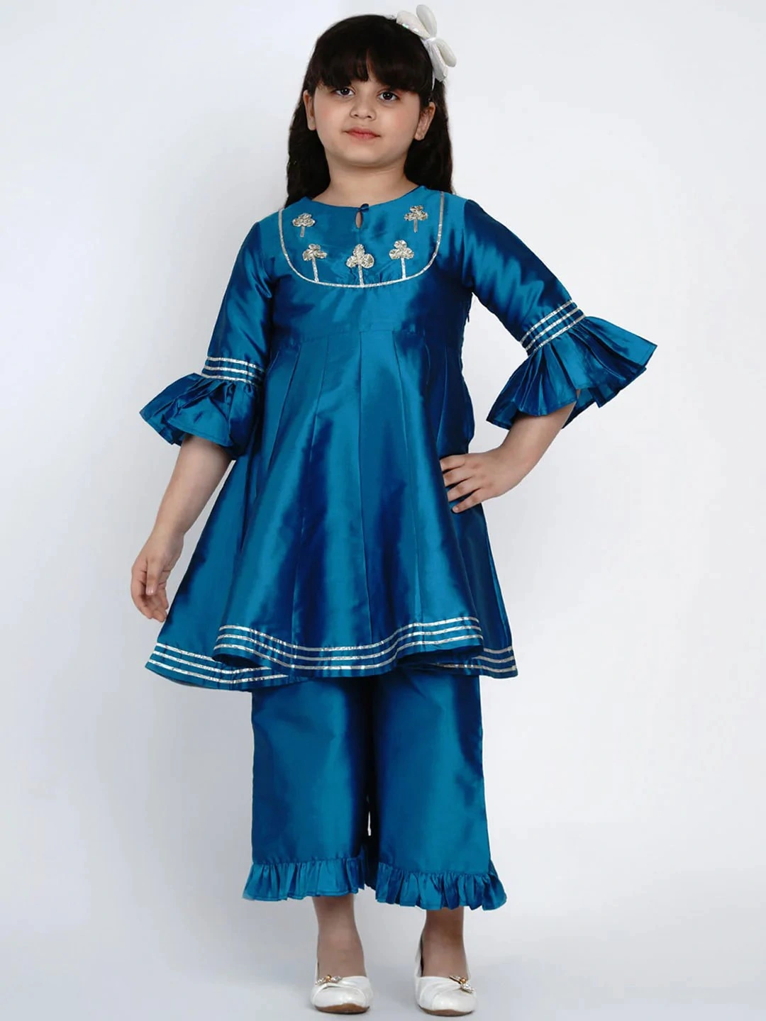 Bitiya by Bhama Girls Blue Embroidered Kurta with Palazzos-BBB134_3-4Y