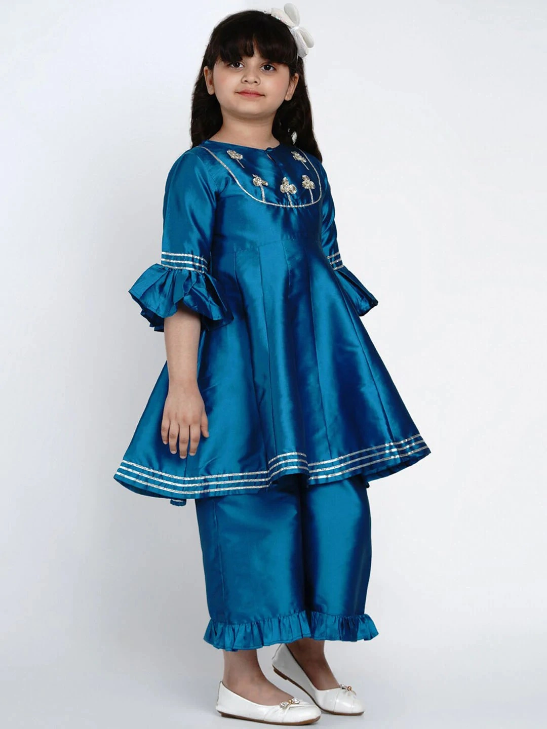 Bitiya by Bhama Girls Blue Embroidered Kurta with Palazzos-3-4Y-2