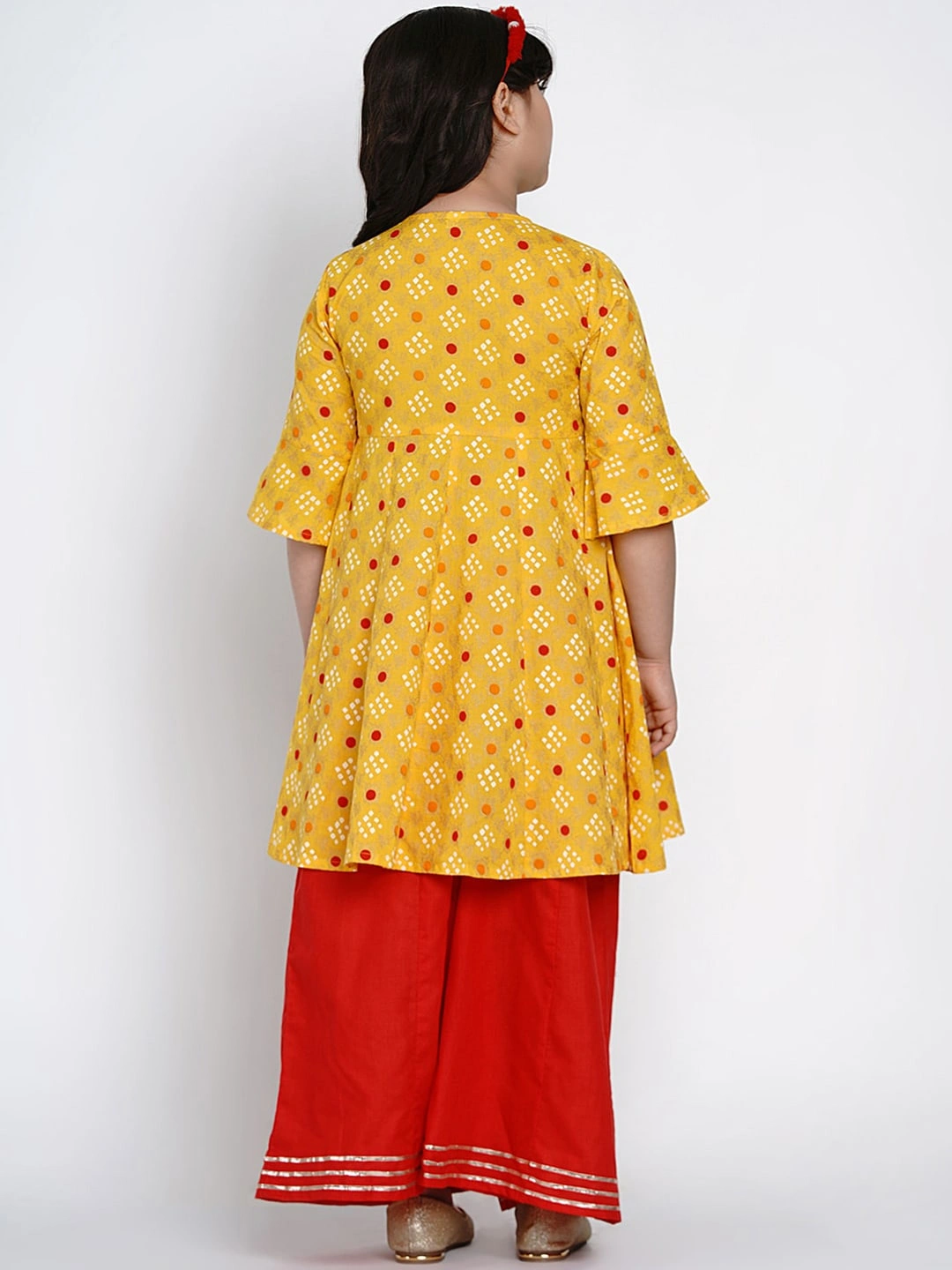 Bitiya by Bhama Girls Yellow &amp; Red Printed Kurta with Palazzos-3-4Y-3