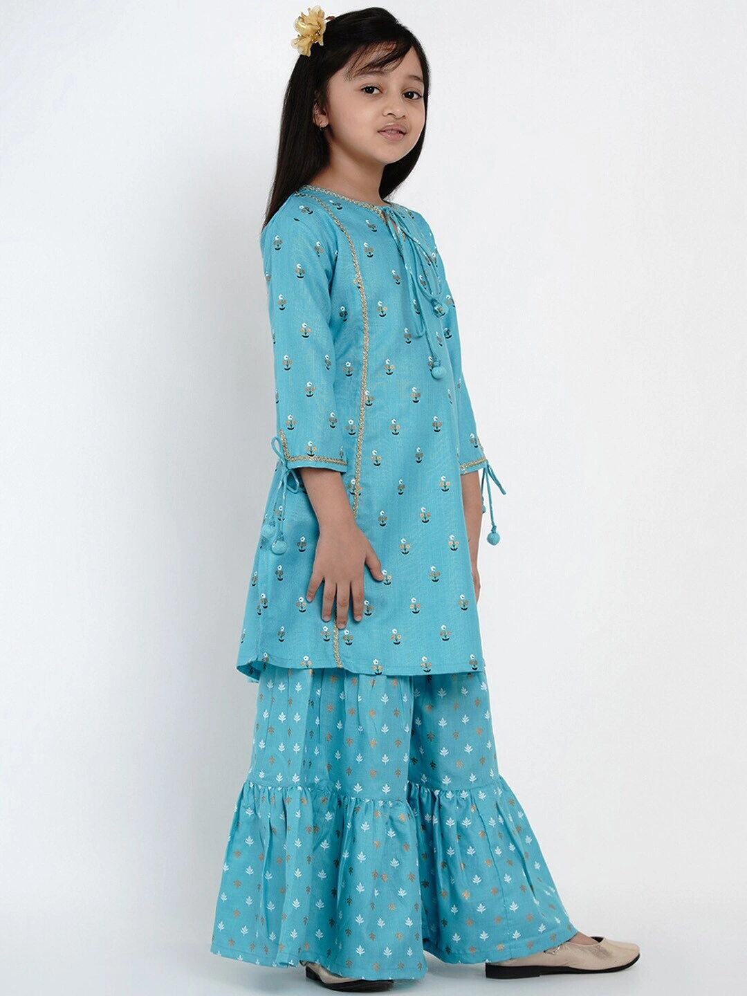 Bitiya by Bhama Girls Blue &amp; White Printed Kurta with Sharara-3-4Y-2