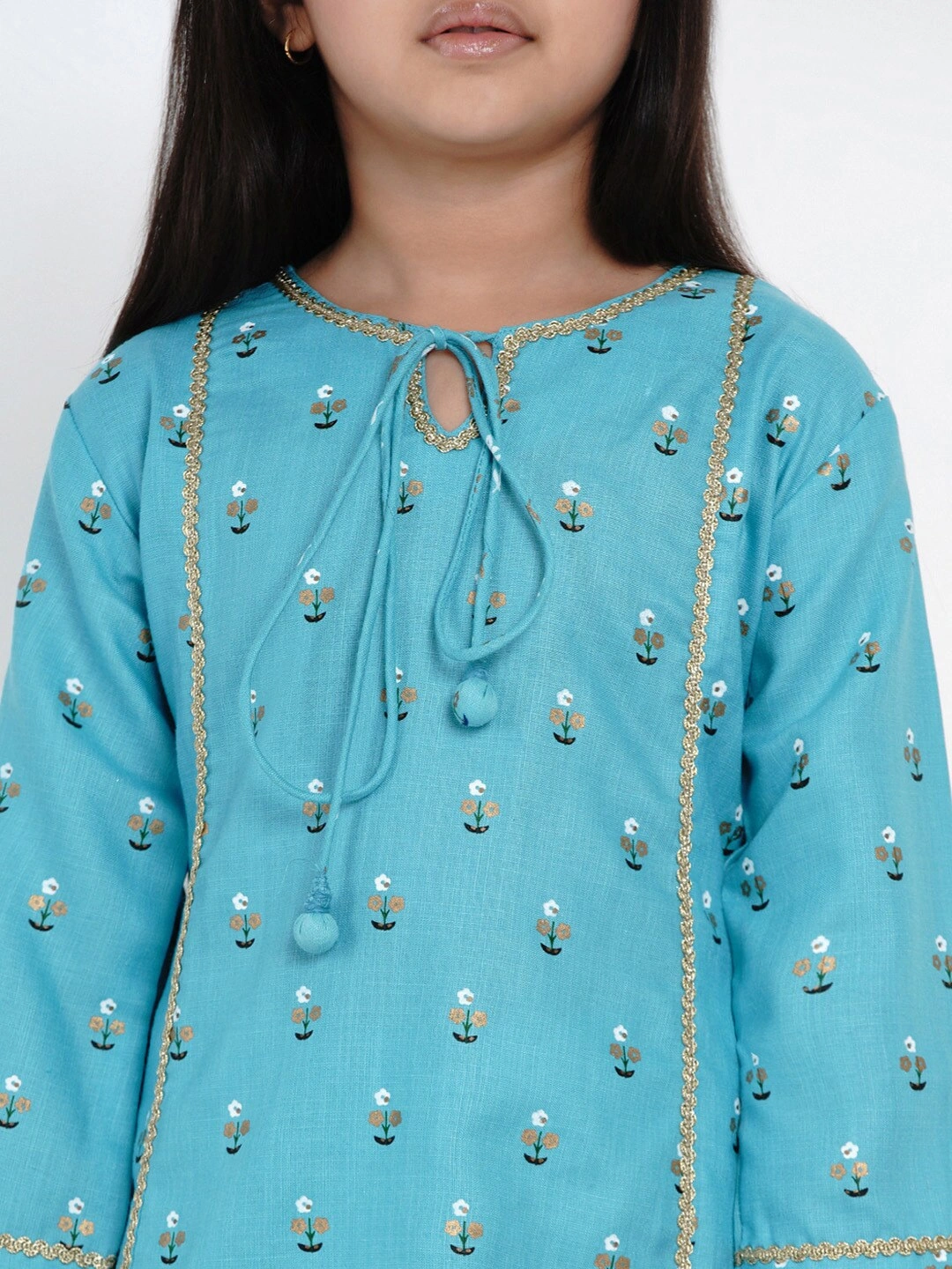 Bitiya by Bhama Girls Blue &amp; White Printed Kurta with Sharara-3-4Y-4