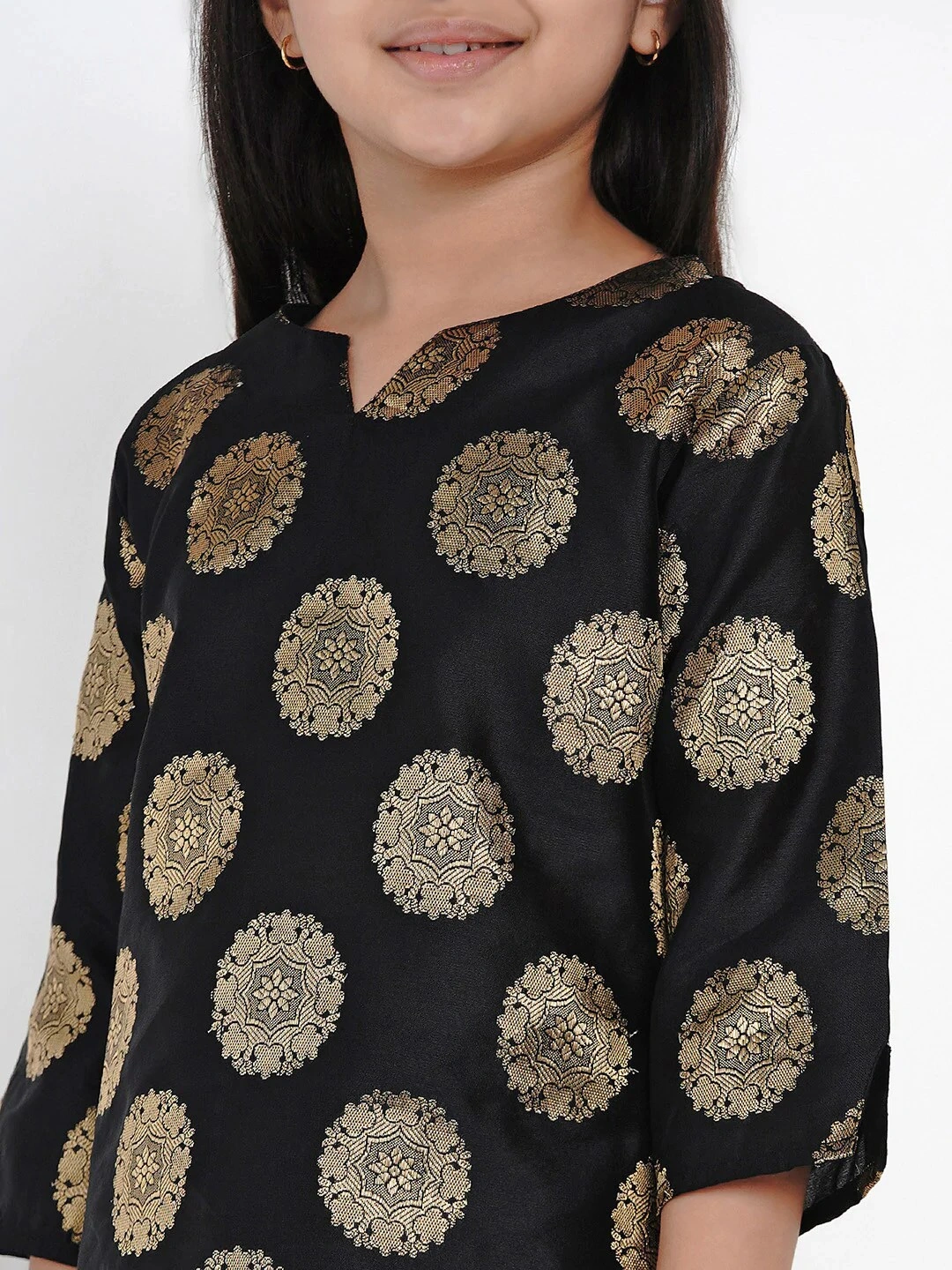 Bitiya by Bhama Girls Black &amp; Gold-Toned Woven Design Kurta with Sharara-3-4Y-4