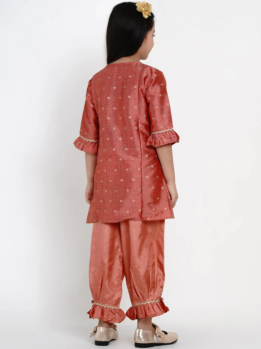 Bitiya by Bhama Girls Peach-Coloured Woven Design Kurta with Patiala-4-5Y-3