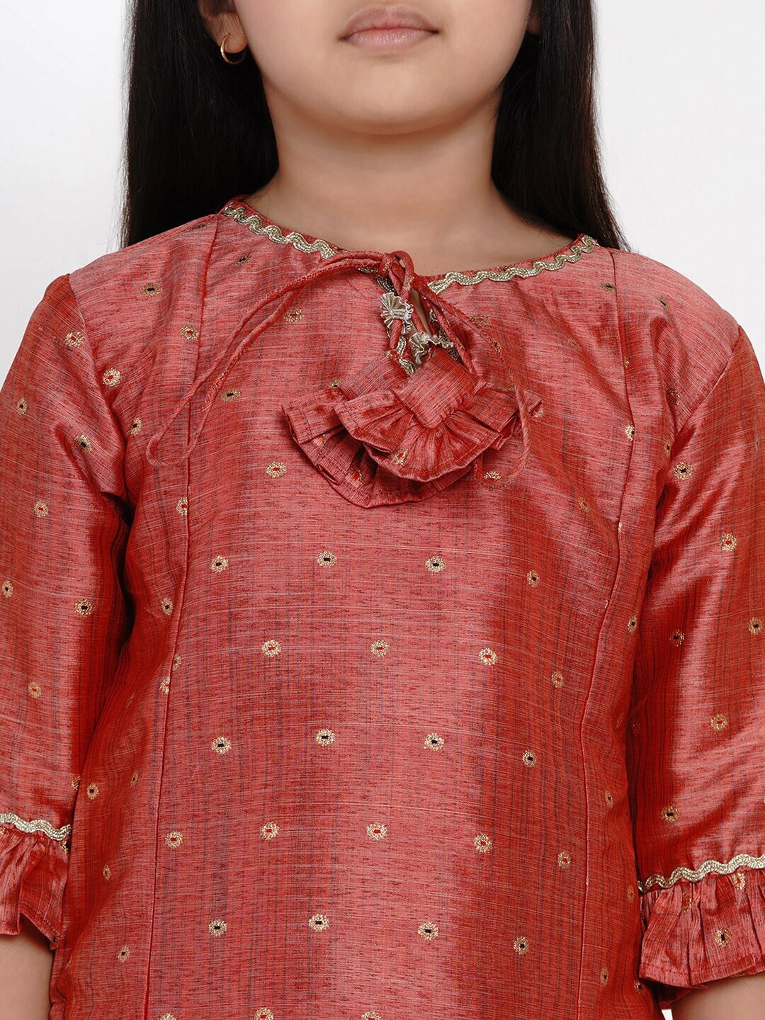 Bitiya by Bhama Girls Peach-Coloured Woven Design Kurta with Patiala-6-7Y-4