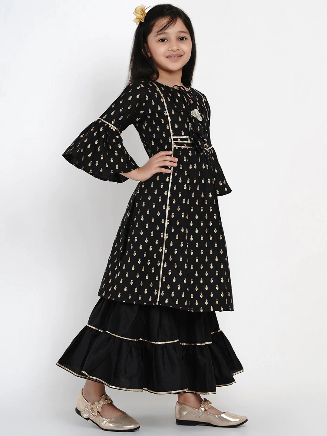 Bitiya by Bhama Girls Black Printed Kurta with Sharara &amp; Dupatta-3-4Y-2