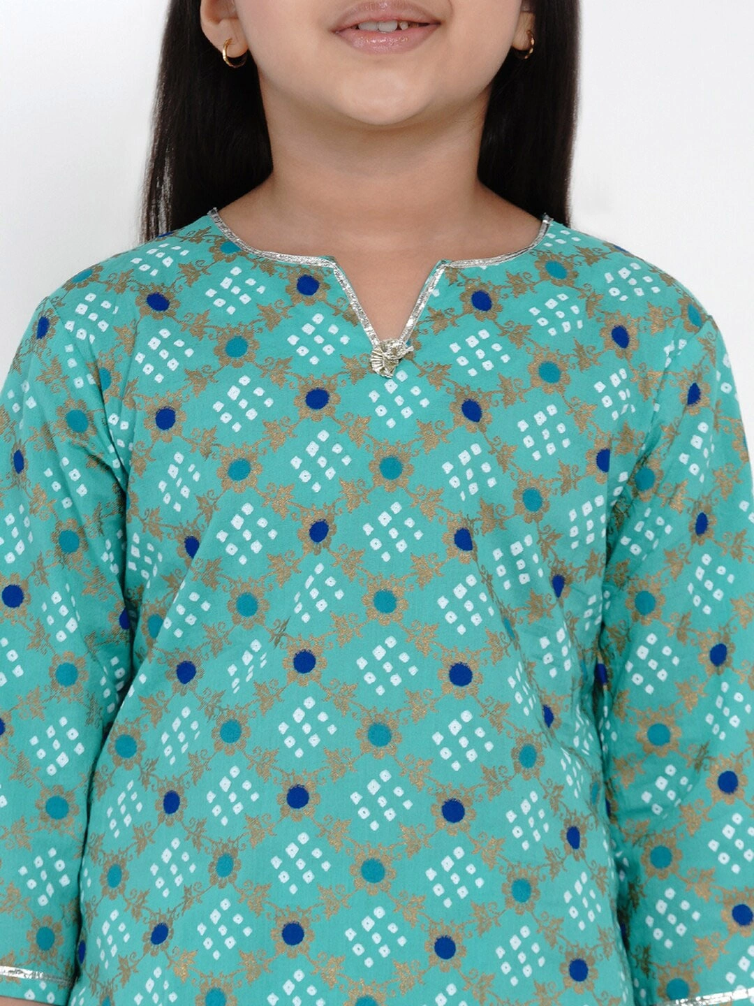 Bitiya by Bhama Girls Green &amp; Blue Printed Kurti with Palazzos-3-4Y-4