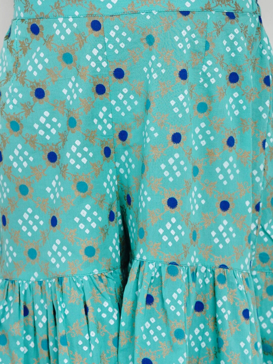 Bitiya by Bhama Girls Green &amp; Blue Printed Kurti with Palazzos-3-4Y-5