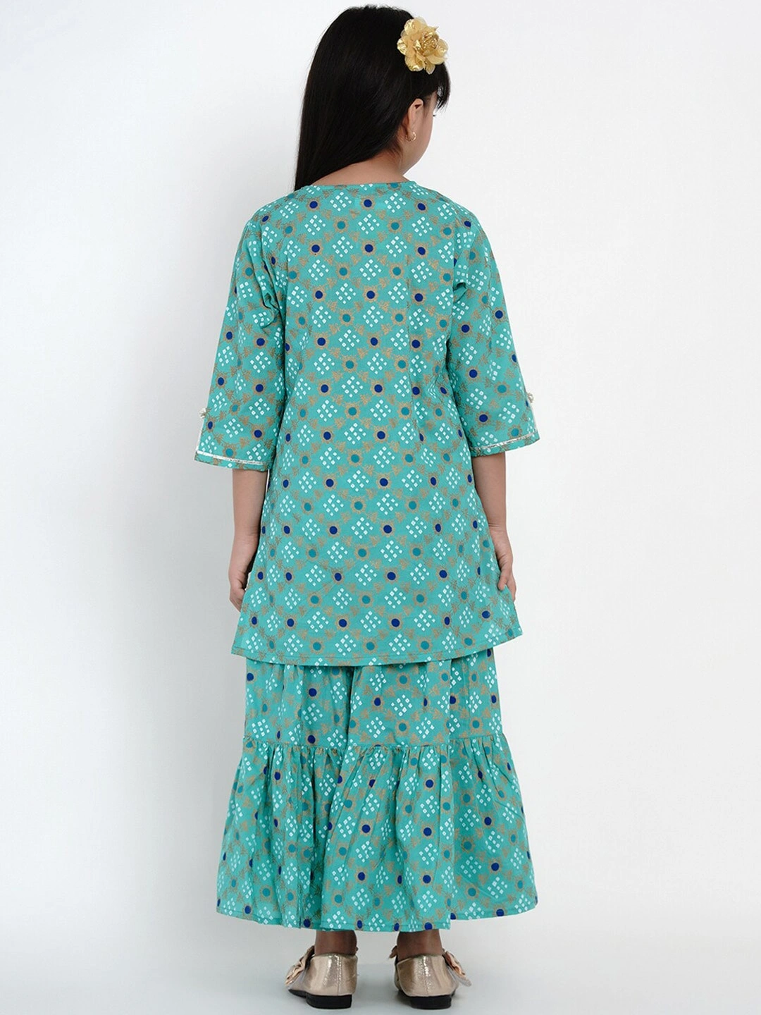 Bitiya by Bhama Girls Green &amp; Blue Printed Kurti with Palazzos-7-8Y-3