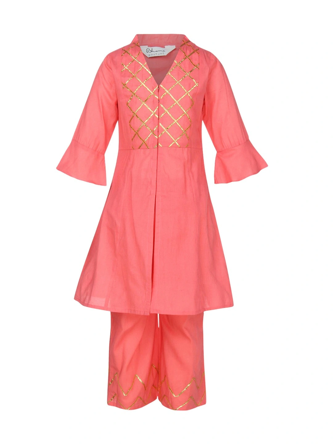 Bitiya by Bhama Girls Peach-Coloured Solid A-Line Kurta with Pyjamas-BBT009_3-4Y