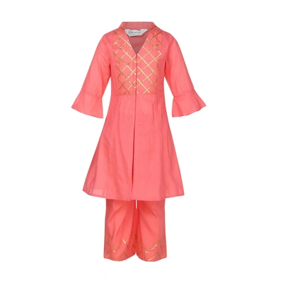 Bitiya by Bhama Girls Peach-Coloured Solid A-Line Kurta with Pyjamas
