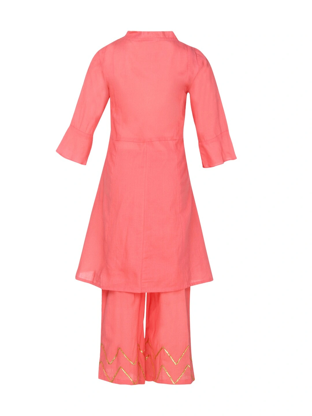 Bitiya by Bhama Girls Peach-Coloured Solid A-Line Kurta with Pyjamas-3-4Y-1