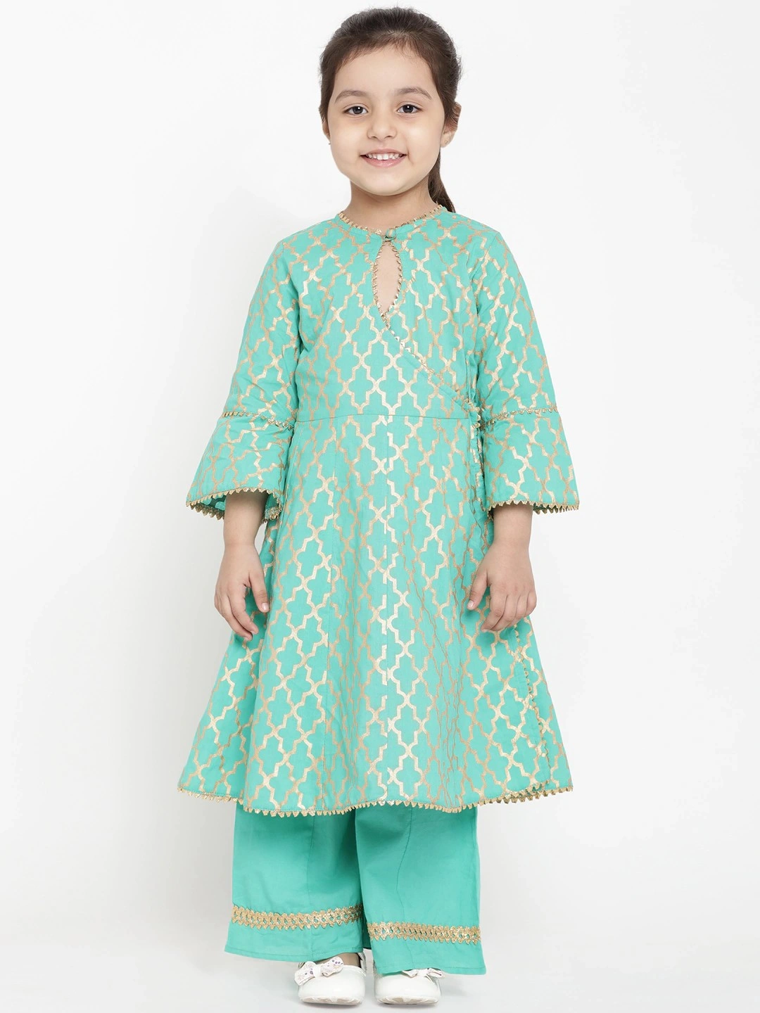 Bitiya by Bhama Girls Green Printed Kurti with Palazzos-BBT022_3-4Y