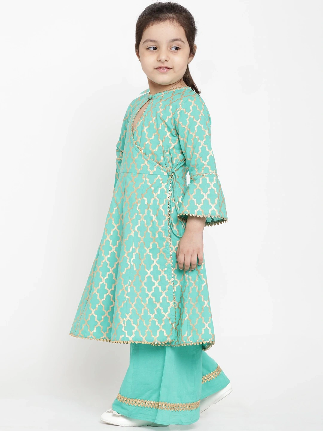 Bitiya by Bhama Girls Green Printed Kurti with Palazzos-3-4Y-1