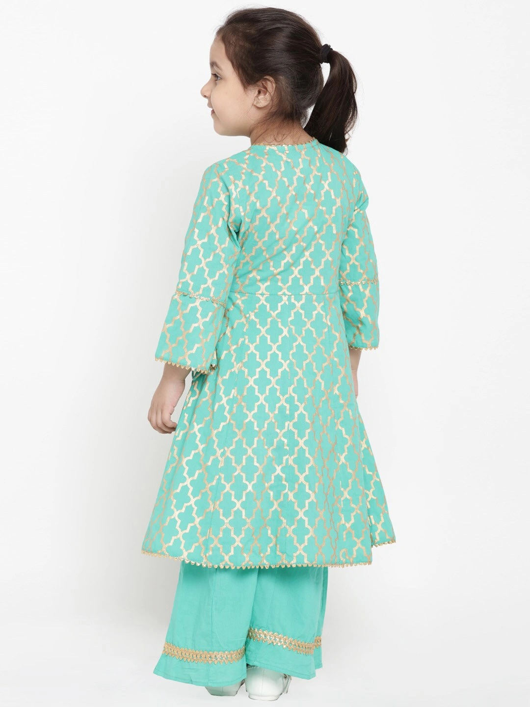 Bitiya by Bhama Girls Green Printed Kurti with Palazzos-3-4Y-2