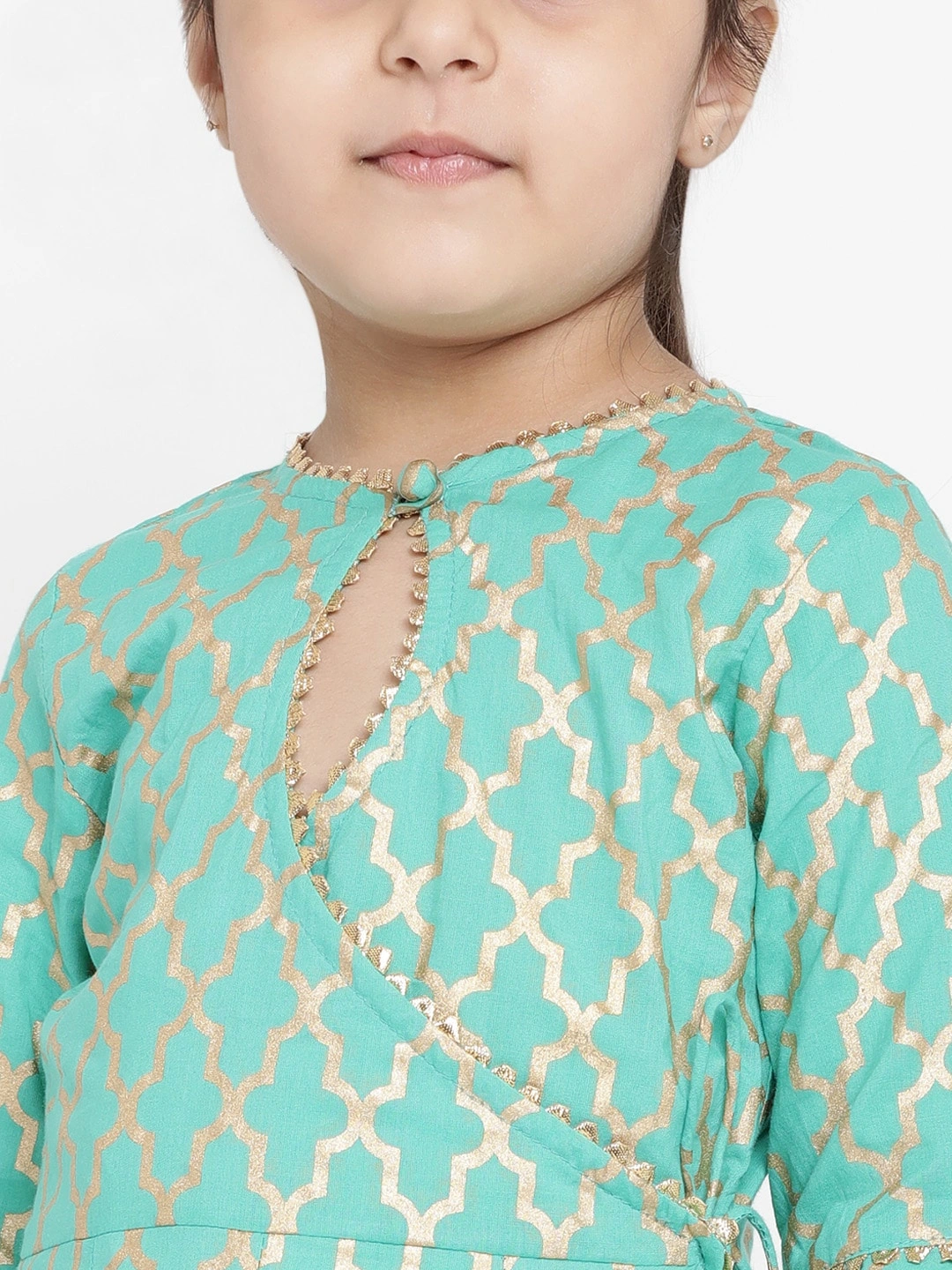 Bitiya by Bhama Girls Green Printed Kurti with Palazzos-3-4Y-3