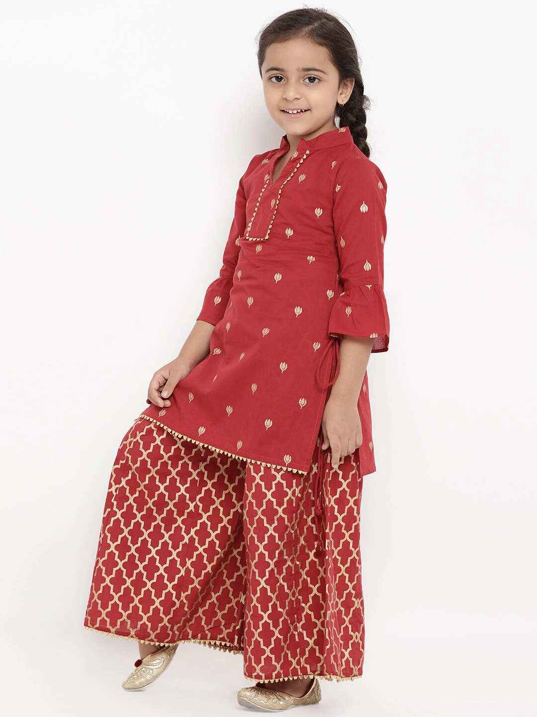 Bitiya by Bhama Girls Maroon Printed Kurti with Palazzos-BBT023_3-4Y