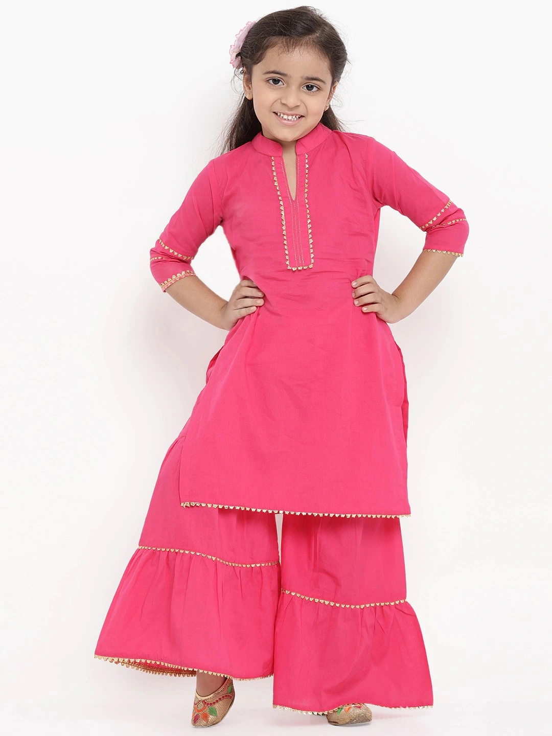 Bitiya by Bhama Girls Pink Solid Kurti with Palazzos-BBT025_3-4Y